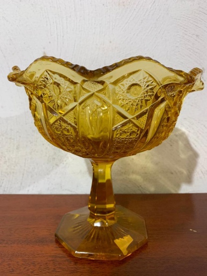 Amber, Pressed Glass Candy Dish, 7.5" Tall