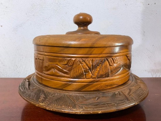 Wooden Cake Plate with Lid, 11" Tall