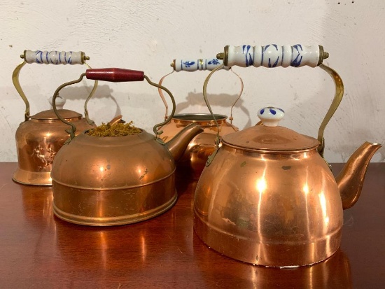 4 Copper Tea Pots as Pictured