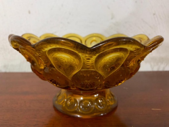 Amber, Pressed Glass Bowl, 4" Tall
