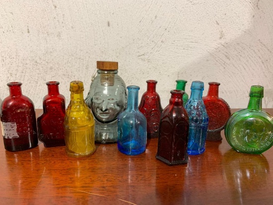 Group of Miniature, Multiple Color Glass Bottles