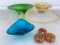 Large Group of Colored Glass and Clear Glass Bowls, Carnival Glass Frogs