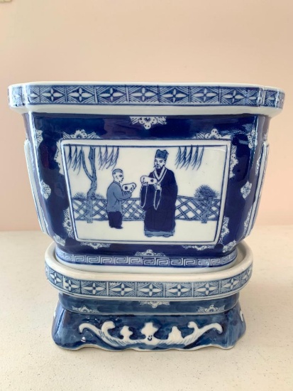 Chinese, Blue and White Vase/Planter on Stand