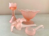 Group of Pink, Frosted Glass Items, The Bowl is 4