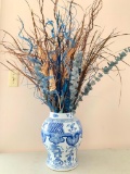 Chinese Blue and White Vase with Faux Flowers