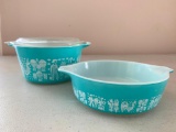 Pair of Small, Pyrex Covered Dishes with one Lid