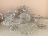Large Group of Pressed Glass Items and a Blown Vase