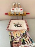 Chef Hanging Rolling Pin Rack and Two Platters