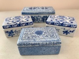 Group of Four Chinese Blue and White Porcelain Lidded Boxes