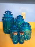 Set of Blue, Glass Canisters