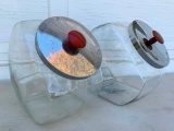 Two, Glass Candy Store Style Containers with Chrome Lids, 11