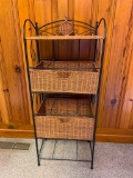 Wrought Iron and Wicker Shelving Unit, 46