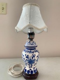 Chinese Blue and White Porcelain Electric Lamp with Shade