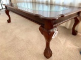 Wood Coffee Table with Claw Feet and Glass Insert
