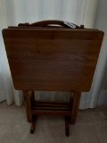 Group of 3 Wood TV Trays on A Stand