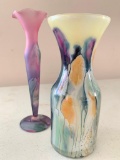 Glass Vase and Bud Vase, Both Approx. 8