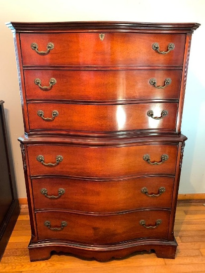 Solid Wood, Cherry Finish Chest of Drawers with Decorative Accents