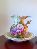 Small, Floral, Porcelain, Pitcher and Bowl Set