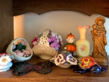 Shelf Lot of Porcelain and Small Vases and More