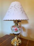 Hand painted milk glass and floral lamp