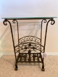 Wrought Iron glass Top Magazine Table