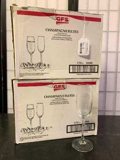 Two Boxes of Commercially Used Champagne Flutes