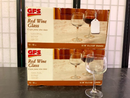 Two Boxes of Commercially Used Red Wine Glasses