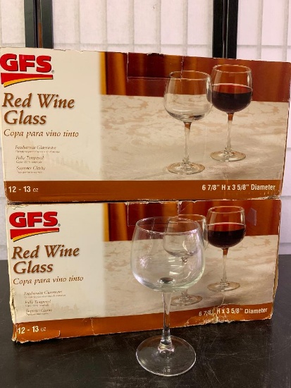 Two Boxes of Commercially Used Red Wine Glasses