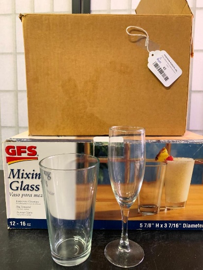 Commercially Used Box of, 10-16 oz Mixing Glasses and Box of 12, 5.75 oz Wine Glasses