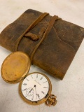 Hampden Watch Company Pocket Watch with Missing Crystal in Dueber Case and a Leather Journal
