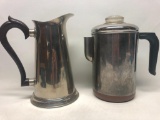 Copper Bottom Coffee Pot and Silver Plate Pitcher