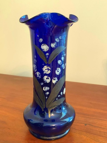 Blown Glass, Hand Painted Vase, 8.5' Tall