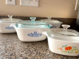 Lot of 4 Corning Ware Covered Dishes with Lids