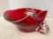 Red Glass with Silver Overlay Finger Handled Bowl