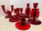 Group of Red Glass Candle Holders as Pictured