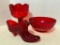 Group of Red Glass Decorative Items that Includes Cat Head, Hobnail Slipper and More