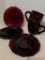 Avon Ruby Glass Cape Cod Snack Plates and Cups and Saucers