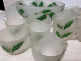 Group of Frosted Glass with Painted Holley Accent Dishes