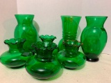 Group of Green Glass Vases as Pictured