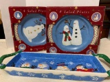 8 Christmas Plates in Original Boxes and a Tray with Handles