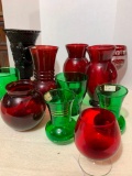 Group of Multiple Colored Glass Vases