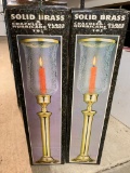 Set of 2 Solid Brass Crackled Glass and Hurricane Lamp