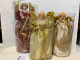 3 Porcelain Light Up Angel Tree Toppers