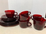 Set of 5 Red Glass Snack Sets