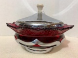 Red Glass and Silver Plate, Covered Candy Dish