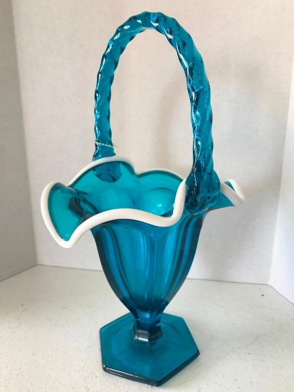 Unmarked Fenton Blue Glass Basket