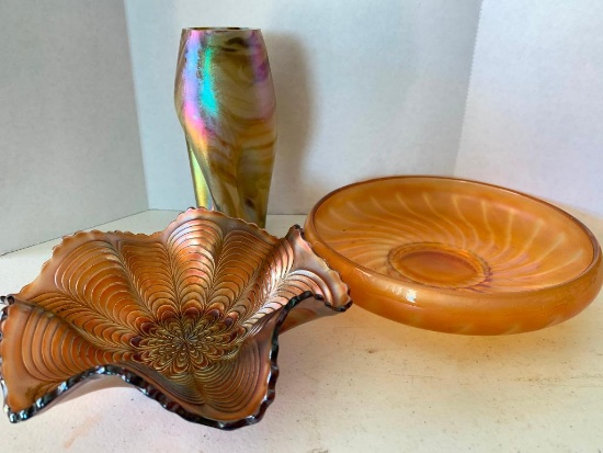 Carnival Glass Bowls and Vase