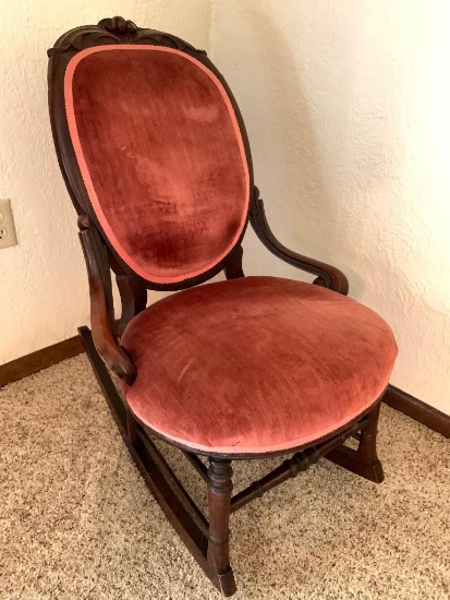 Antique Rocker that has Been Covered in Crushed Velvet