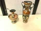 Copper Painted, Double Handle Vase and Pitcher from Greece