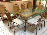 Glass top and Wrought Iron Table and 8 Chairs